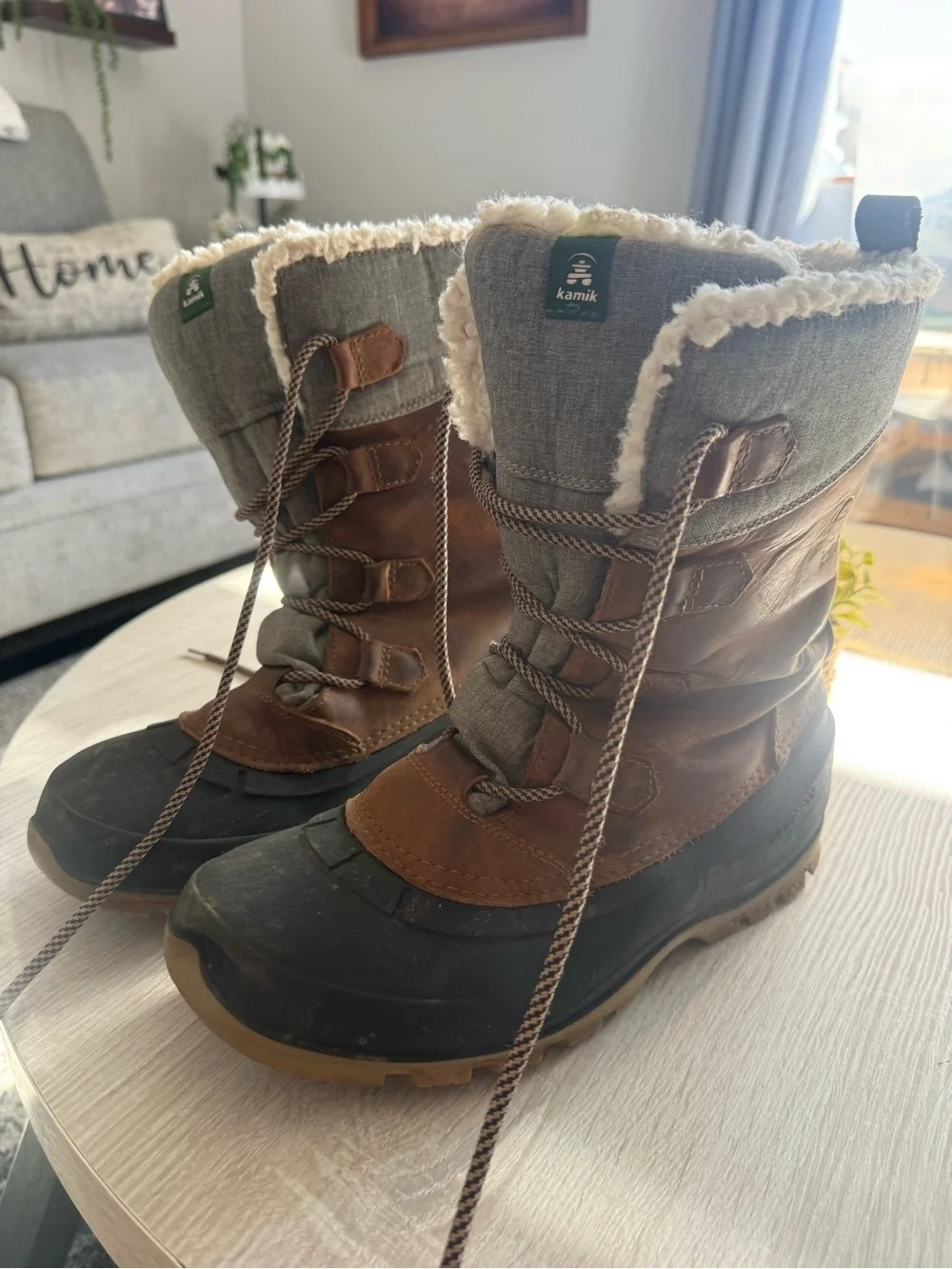 Women's Kamik Brown and Black Insulated Winter Boots with Faux Shearling
